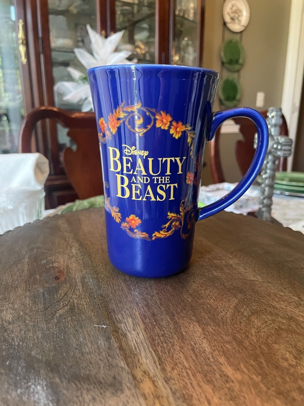 Disney Beauty and the Beast Cobalt Blue Mug with Gold and Orange Accents